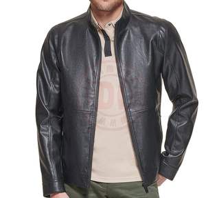 Chaqueta de Cuero Genuino Personalizada al por Mayor para Hombre, Cuello Alto, Corte Entallado, Cierre de Cremallera, Logotipo, Estilo Motero, para Invierno - Product Image 2