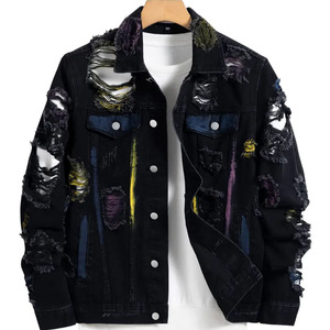 Veste en jean d'hiver pour homme sur mesure, extensible, col montant, boutons en corne, logo, style streetwear, grande taille, respirante - Product Image 1