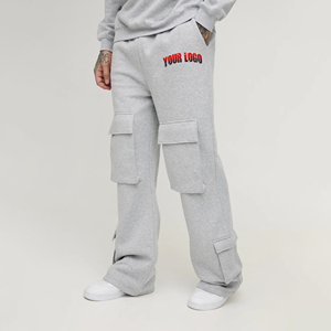 Pantalon de survêtement de style hip-hop lavé 100% coton molletonné avec plusieurs poches cargo Streetwear pantalon léger pour hommes - Product Image 1