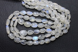 Pierres de lune arc-en-ciel blanches Perles de pierre de feu bleu naturel lisse 5X9MM & 17X11MM Ovale env. 15 ''pouce - Product Image 5
