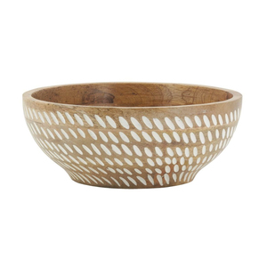 Bol de service en bois de manguier fait main écologique en gros, finition naturelle avec sculpture de feuilles blanches, vaisselle de cuisine, décoration - Product Image 3