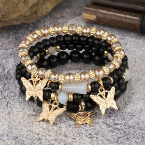 Bestone 2024 Vòng tay phóng túng Mới Vòng tay nữ trang sức sáng tạo vòng tay thời trang đính cườm nhiều lớp pha lê bướm - Product Image 1