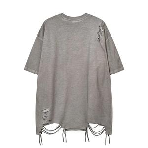 Logo personnalisé Designer plaine de haute qualité 2024 T-shirts en gros vierge en détresse Vintage hommes T-Shirt - Product Image 2