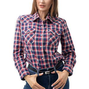 Tissu en coton de qualité supérieure. Chemises de cow-girl western pour femmes Chemises en coton à manches longues pour femmes avec boutons-pression - Product Image 1