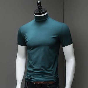 T-shirt en maille pour homme, style estival, grande taille, manches courtes, col roulé, coupe ajustée, séchage rapide, respirant, luxe - Product Image 2