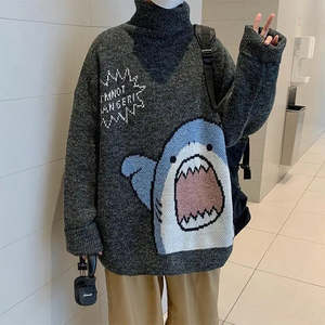 Unisex Large <b>Turtleneck</b> Knitwear <b>Sweater</b> Shark Pattern Hoodie Embroidery Casual Winter Heat Print Logo Mens Knitted Clothing - Product Image 5