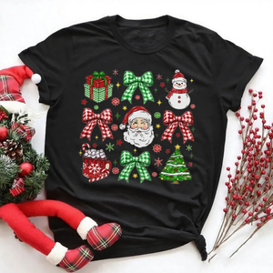 Coquette Navidad Tops Girly Holiday Retro Santa Bow T Shirt Candy Mujeres T Shirt Tops de algodón de alta calidad - Product Image 6