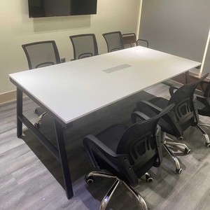 Contemporary 200x100 Solid Wood Conference <b>Table</b> with Steel Legs for Hotel School <b>Office</b> - Product Image 4