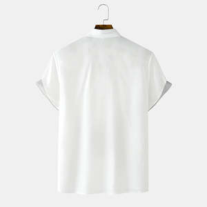 เสื้อเชิ้ตแขนสั้นผ้าฝ้ายถักสีพื้นสำหรับผู้ชายเสื้อทางการสำหรับฤดูร้อนดีไซน์ใหม่ - Product Image 4