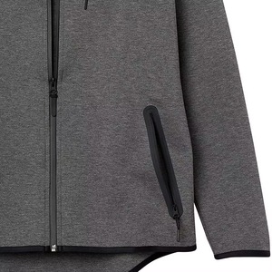 Sweat-shirt à capuche zippé gris pour homme, coupe classique, couleur unie, décontracté, en polyester tricoté, pour l'automne - Product Image 6