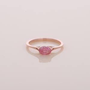 IGI Certified Oval Cut Pink Lab Grown Diamond Solitaire Engagement-Wedding <b>Ring</b> in 14K Rose / White & Yellow Gold - Product Image 1