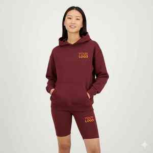 Ensemble décontracté deux pièces pour femme en toile unie, collection été 2025 – Sweat-shirt et short de jogging style streetwear - Product Image 1