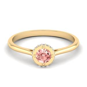 แหวนเพชรทองคำแท้ 14K 18K สีเหลือง ประดับพลอยมอร์แกไนต์ทรงกลมเจียระไนแบบรี (0.5 กะรัต) ดีไซน์วงแหวนแบบซ่อนรูปทรงรัศมี สำหรับผู้หญิง ยี่ห้อ REYES - Product Image 1