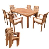 Chaises empilables de jardin de patio en bois de teck de style moderne léger Table à manger extérieure pour l'hôtel de villa de cour de parc indonésie
