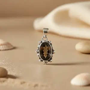 925 Silver Smoky <b>Quartz</b> Pendant for Women Handmade Religious Gemstone <b>Jewelry</b> with <b>Rose</b> Gold Rhodium Plating Amethyst Charm - Product Image 2