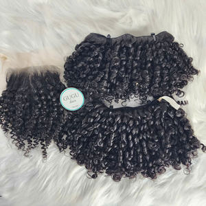 Paquetes de cabello Remy vietnamita de doble virgen rizado de color natural con cierre - Product Image 1