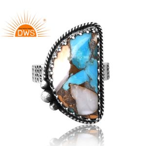 แหวนอัญมณีสีเขียวขุ่นสำหรับผู้หญิงดีไซน์พื้นผิวสีเงิน925สีเงินโมฮาวีสีม่วงทองแดงแบบ qyster - Product Image 3