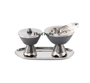 Quemador de Incienso de Acero Inoxidable Mubkhar con Caja para Oud, Pinzas y Bandeja, Diseño Ventajoso, Mabkhara en Color Plateado y Gris - Product Image 1