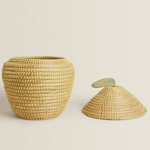 Panier de rangement écologique en jonc de mer orange avec couvercle, design multifonctionnel pour le linge et le rangement - Product Image 6