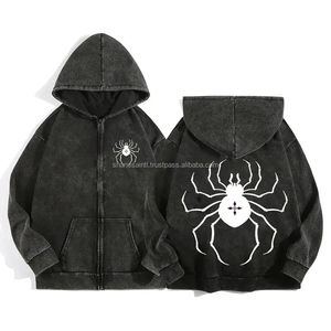 OEM/ODM fabrication Logo personnalisé 450GSM sweats à capuche lavage à l'acide sweats à capuche pour hommes lavage à l'acide pour les hommes en détresse sweat à capuche zippé hommes - Product Image 4