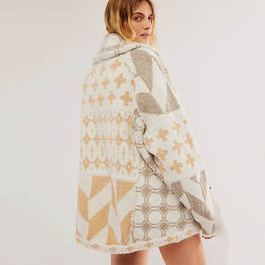 Sweater Wanita Musim Gugur Musim Dingin 2026 Baru EU/US - Atasan Rajut Lengan Panjang Longgar Berkerah Motif Abstrak-2 - Product Image 2