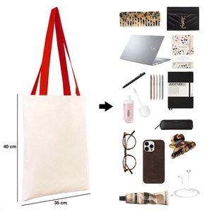 Canvas and PU 14 X 16 (35x40 Cm) <b>Purse</b> with <b>Red</b> Handles Open Closure Embroidery and Letter Decoration for Summer and Autumn - Product Image 5
