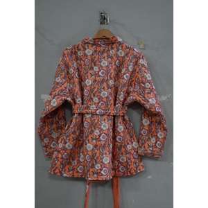 Personalized Luxury Womens Short Winter Quilted Floral Kimono Jacket Warm Handmade Cotton Block Print Boho Indian Ethnic Style - Product Image 6