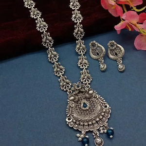 DERNIER DESIGNER À LA MODE ABD TRADITIONNEL OXYDSIDE ARGENT NOIR MENTAL BIJOUX LONG PENDENTIF COLLIER ENSEMBLE POUR FEMMES ET FILLES - Product Image 1