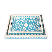 Plateau de service rectangulaire de luxe en incrustation d'os Art Déco, vase de table fait à la main par SANIYA HANDICRAFT