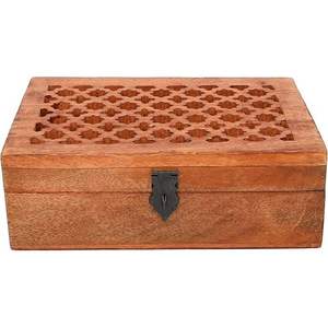 Samhita Mango Wood Decorative Storage <b>Box</b> with <b>Hinged</b> Lid and Jali Carvings <b>for</b> Christmas Gifts 22.86cm X - Product Image 1
