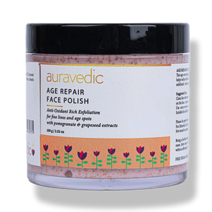 Auravedic Age Repair Pomegranate Facial Scrub <b>Face</b> <b>Polish</b> 100g for All Skin Types Including Dull Skin Reduce Fine Lines Signs - Product Image 1