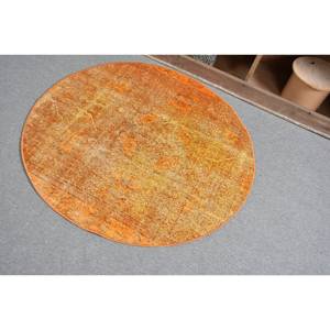 Tapis Turc Vintage Moderne 3.4 X 3.5ft Orange Patchwork Design Laine Latex Pile Moyenne Décorations de Salle à Manger Écologiques - Product Image 4