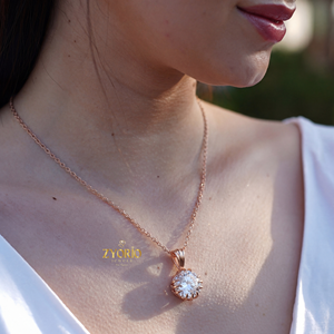 สร้อยคอจี้เพชรกลมตัดสำหรับผู้หญิง925เงินสเตอร์ลิงสีทองสร้อยคอโซลิแทร์สำหรับของขวัญที่สง่างาม - Product Image 3