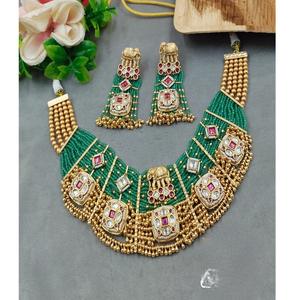 Conjunto de Collar y Pendientes Rajwadi de Diseño Encantador, Chapado en Oro de Alta Calidad, con Kundan, Polki y Moissanita, Moderno y Tradicional para Mujer - Product Image 1