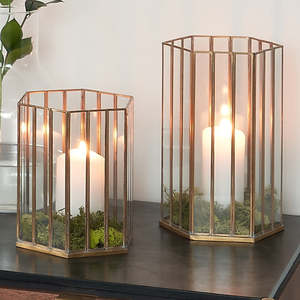 Latest Design Brass and <b>Glass</b> <b>Hurricane</b> Candle Holder with Thin Brass Rim Handmade Modern Christmas Decor for Events - Product Image 3