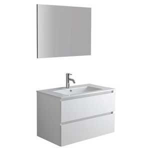Mueble de Baño Suspendido en Pared Blanco de 80cm con Lavabo Bali y Espejo, Conjunto Completo de Muebles de Baño - Product Image 6