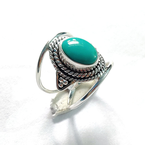 12X9มม. พลอยสีเทอร์ควอยส์ธรรมชาติ925เงินสเตอร์ลิงของขวัญคริสต์มาสแหวน5.18gm เจ้าหญิงอัญมณีเพชร Cabochon - Product Image 3