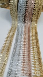 Cintas de encaje bordadas metálicas hechas a medida en elegantes tonos de plata, oro rosa, oro y champán. Ideal para Sari lehenga - Product Image 3