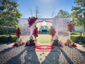 Últimos accesorios de metal forjado para bodas, panel de metal forjado con diseño de loto, telón de fondo de flor de loto para escenario de boda, gran éxito de ventas en EE. UU. - Product Image 5