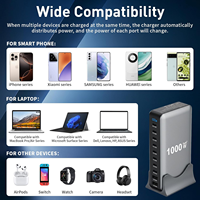 Chargeur rapide GaN4 1000W avec écran TFT, station de charge de bureau multi-ports 10 ports PD140W/100W + QC20W