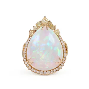 Genuine Opal Gemstone Ring 14k Solid Gold Designer Beautiful Gemstone Engagement Ring Natural Diamond Fine Jewelry Manufacturer