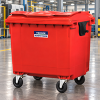 Conteneur de collecte des déchets en plastique HDPE écologique certifié EN 840, 1100L, intérieur/extérieur