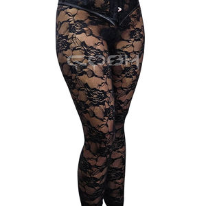 Corsé de encaje floral transparente negro hecho a medida con copas redondeadas y leggings florales a juego |   Proveedor de Conjuntos de Lencería - Product Image 6