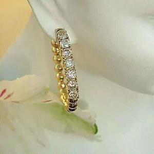 925 <b>Silver</b> 1.20Ct Round Cut Moissanite Diamond <b>Huggie</b> <b>Hoop</b> Earrings for Wedding Party Anniversary Engagement Gift - Product Image 2