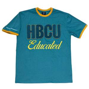HBCU Educated Mustard Yellow Ringer T Shirt 100 Cotton Chenille Embroidery <b>Teal</b> Green Letters Unisex Collegiate Fashion Gift - Product Image 5