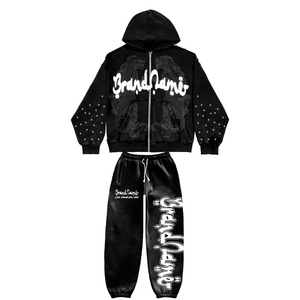 Ensemble de survêtement tendance en coton 100% avec capuche zippée, poche latérale, effet délavé au soleil, impression sérigraphique de haute qualité, personnalisable pour l'hiver - Product Image 5