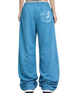 Pantalons de survêtement à jambes larges à imprimé papillon bleu lune personnalisés par le fabricant, vêtements de rue surdimensionnés pour femmes, pantalons de jogging en molleton personnalisés OEM - Product Image 2