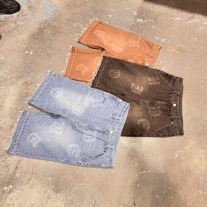 High Quality Custom Print Logo Denim Jorts for <b>Men</b> Raw Hem Distressed Acid Wash Cotton Fleece Streetwear Jogger <b>Shorts</b> - Product Image 3
