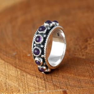 Anillo de amatista natural, anillo de eternidad completa púrpura, joyería minimalista de Plata de Ley 925, anillo de banda oxidada, regalo para mujer - Product Image 3