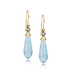 Boucles d'oreilles en argent sterling plaqué or avec sertissage en forme de lustre, aquamarine brute, 9 mm, pour femmes, certifiées IGI, pour les fêtes et les anniversaires - Product Image 1